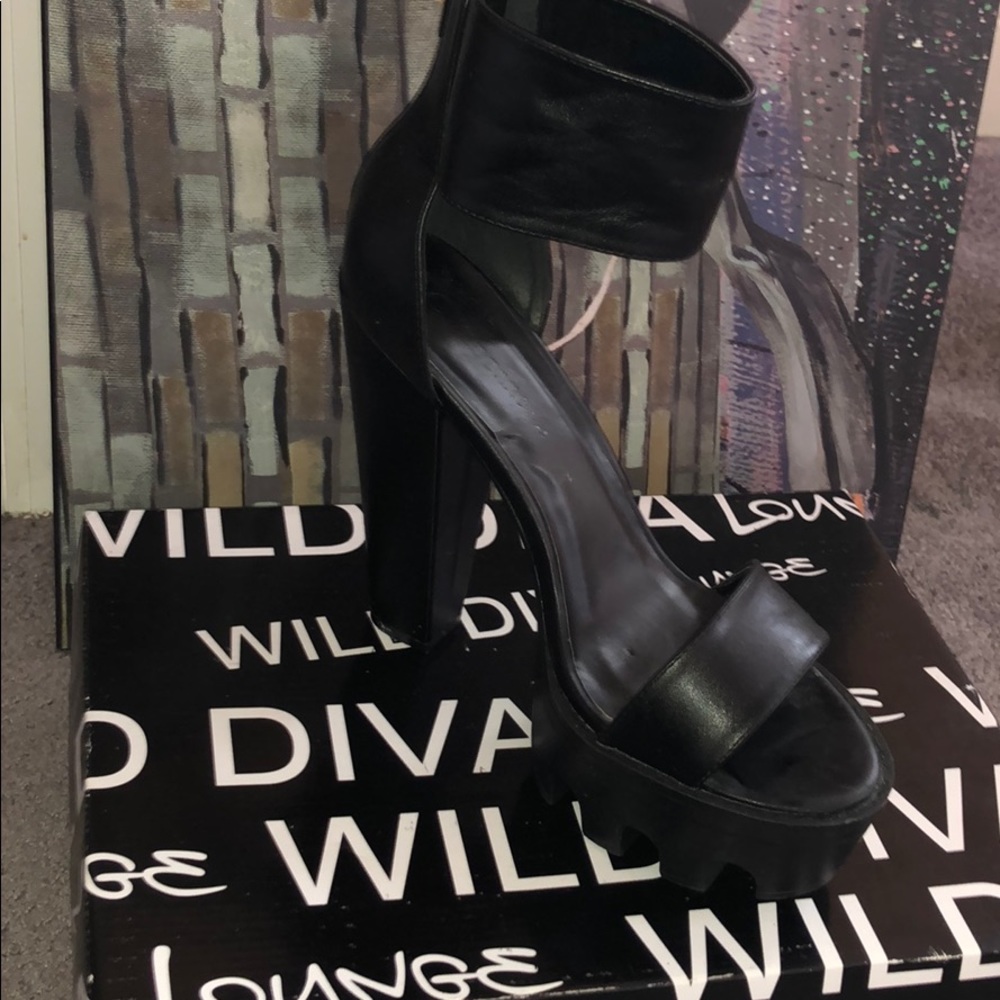 Black leather flatform